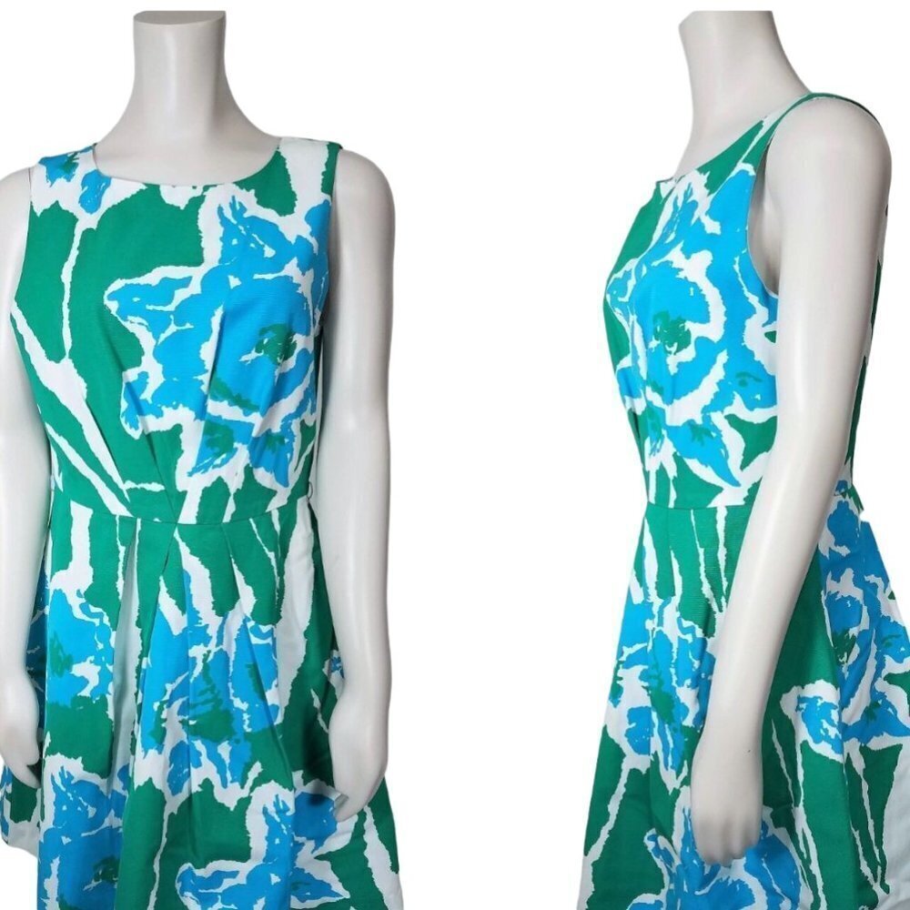 Tommy Hilfiger Fit & Flare Blue Green Sleeveless Party Dress Size 8